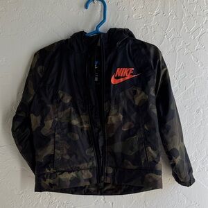 Nike Black and Green Camo Jacket with Orange Logo